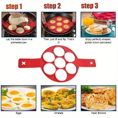 Kitchen   [1pc 7-Hole Silicone Pancake & Egg Mold] 1pc Silicone Pancake & Egg Ring Mold, 7-Cavity, Nonstick, Easy to Clean, Versatile Kitchen Tool for Homemade Breakfasts and Eggs, with Uncharged, for Family and Restaurant-Quality Meal