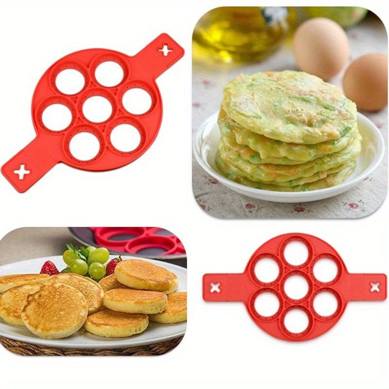 Kitchen   [1pc 7-Hole Silicone Pancake & Egg Mold] 1pc Silicone Pancake & Egg Ring Mold, 7-Cavity, Nonstick, Easy to Clean, Versatile Kitchen Tool for Homemade Breakfasts and Eggs, with Uncharged, for Family and Restaurant-Quality Meal