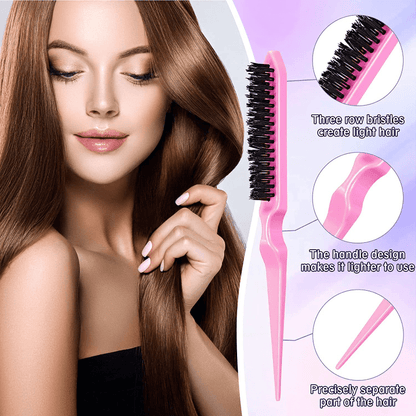 Style & Shine Hair [5pcs Detangling Comb Set] 5pcs Pink Detangling & Styling Comb Set - Includes Wig Brush, Curved Rat Tail Comb, Edge Control Brush for All Hair Types