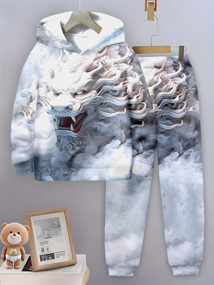 Boy  clothing  3D Dragon Print Hoodie & Joggers Set