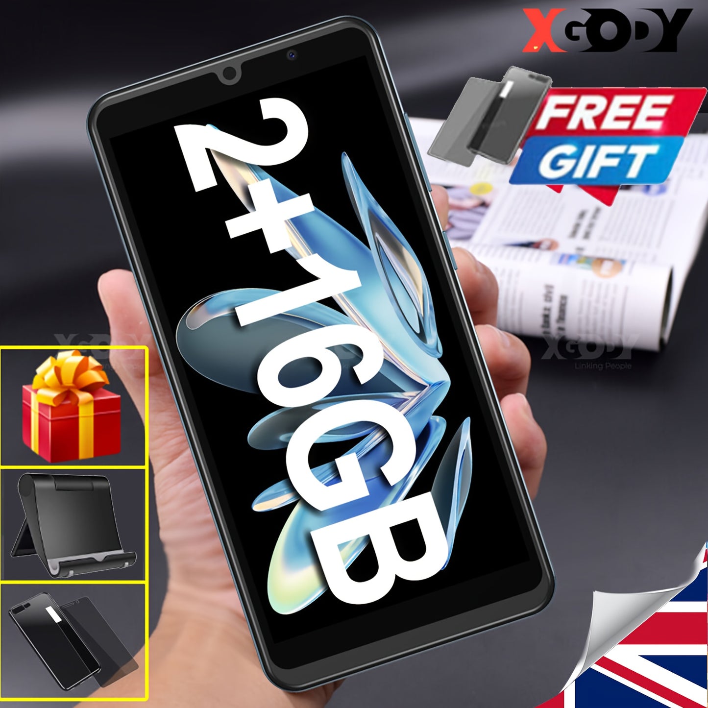 Mobile XGODY New Unlocked Phone S24 3G 2G LTE 5.5 Inch Smartphone, Android 9.0 Dual SIM Cheap Unlocked Phone, 2GB+16GB, 5MP+5MP Dual Camera,