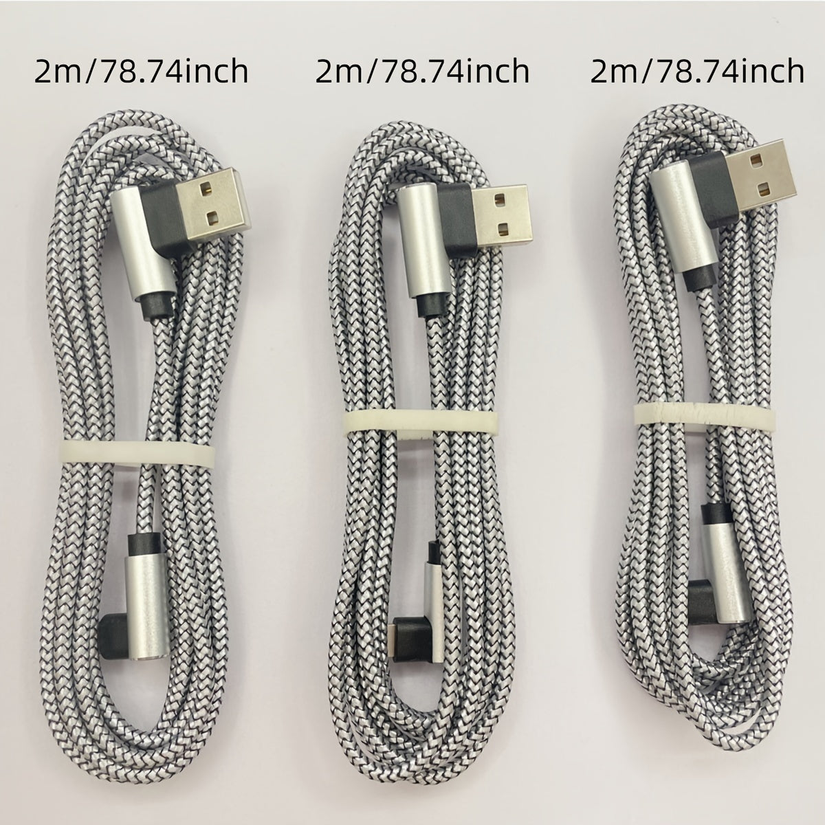 Mobile  3-Pack 6ft Nylon Braided Charging Cables - 90 Degree Round USBMale to Female, Data Sync, USB Powered 0-5W - Compatible with iPhone/iPod/iPad, Grey