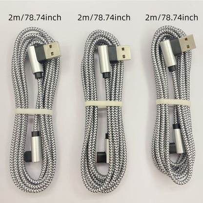 Mobile  3-Pack 6ft Nylon Braided Charging Cables - 90 Degree Round USBMale to Female, Data Sync, USB Powered 0-5W - Compatible with iPhone/iPod/iPad, Grey