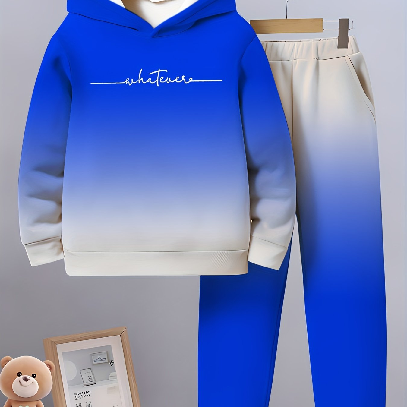 Boy  clothing   Slogan Print, Trendy Gradient Hoodie with Matching Pants