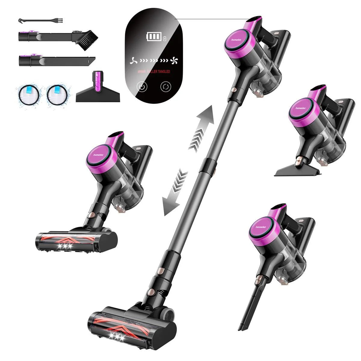 Cordless Vacuum Cleaner, 300W 23Kpa Powerful Suction Vacuum with LED Display, 3 Suction, 48Mins Runtime, Lightweight Stick Cleaner with Sofa Brush for Hard Floor/Carpet/Pet Hair/Car, Black