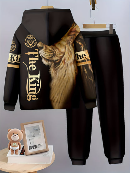 Boy clothing  3D Lion Print Hoodie & Joggers Set