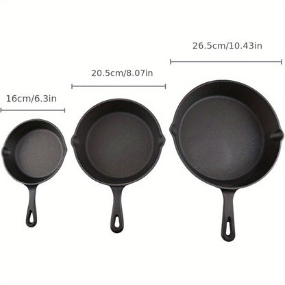 Kitchen   3 Pcs Cast Iron Pan Pre-Seasoned Iron Skillet Set Heavy Duty Skillet Set with Pouring Lip for Grilling Searing Frying Baking Black (15cm 6-Inch 20cm 8-Inch 25cm 10-Inch)