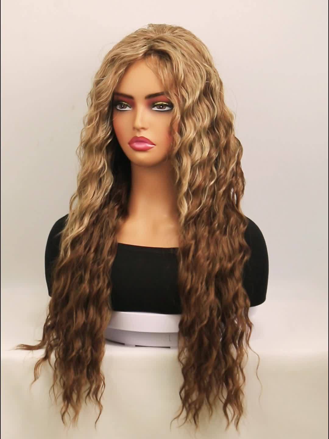 Crown & Glory Wigs   UFINE Elegant Water Wave Wigs for Women - High-Temperature Fiber, Rose Net Cap, 150% Density, Versatile Synthetic Hairpiece for Daily Wear, Halloween, Cosplay - 28-inch Long Curly Middle Part Wig