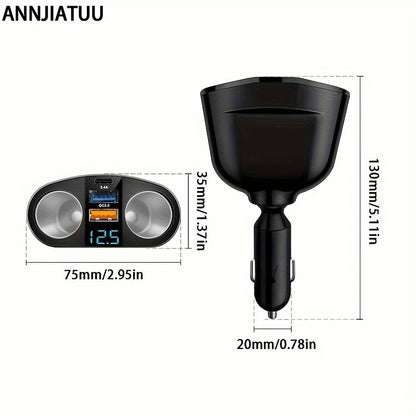 Car ANNJIATUU Dual USB & Type-C Car Charger with Digital Display, , Multifunctional Expansion, Universal Compatibility, Female to Male Connector, Car Plug Power Mode, ≤36V Operating