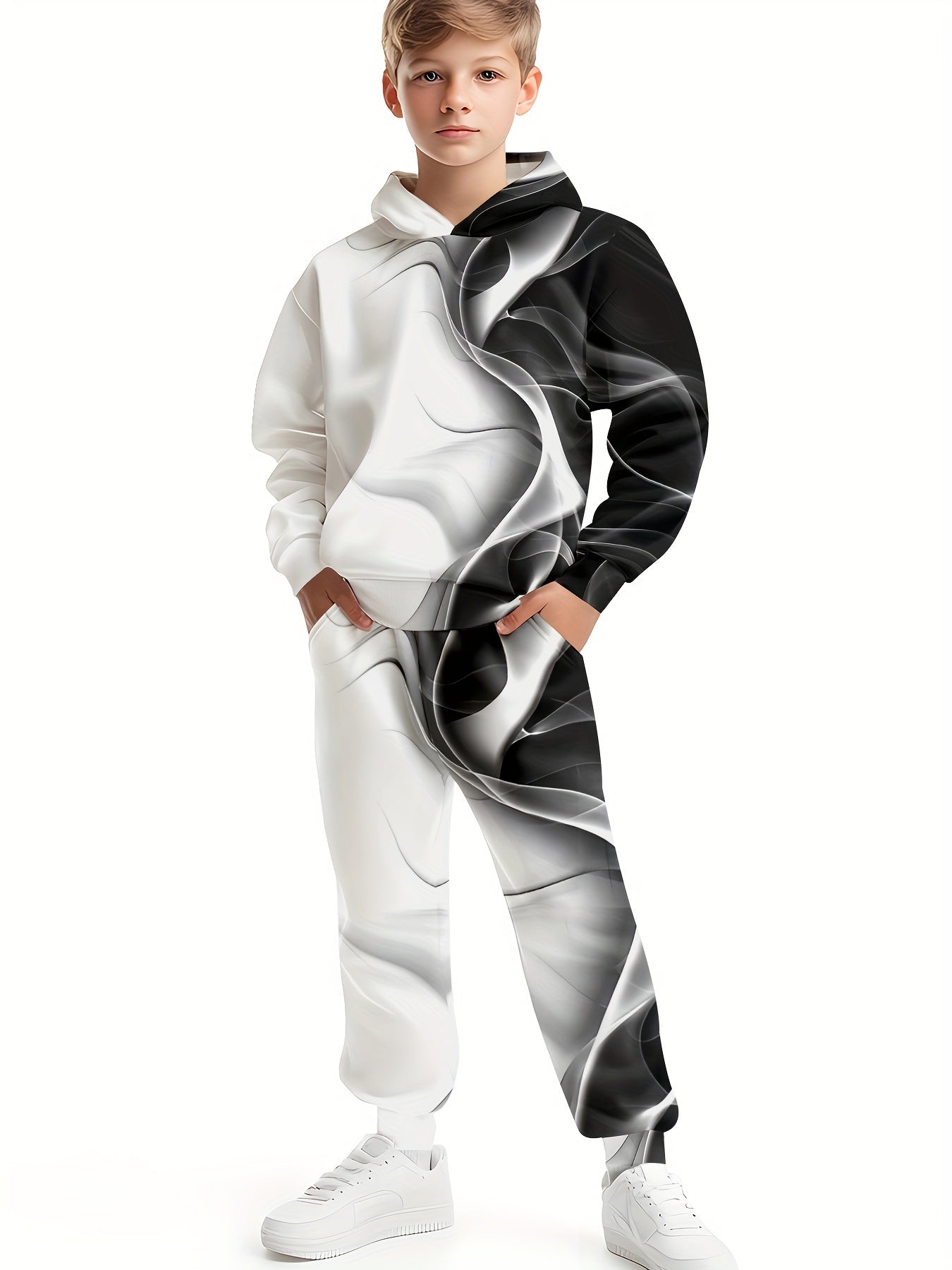 Boy clothing Trendy Co Ord Set, Cozy Pullover Hoodies & Casual Versatile Cuffed Sweatpants