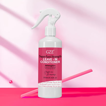 Style & Shine Hair  [Detangling Moisturizing Spray] GZE Super Fast Strength Leave-In Conditioner, 250ml/8.45oz, Caffeine Ginseng, Detangler, Reduces Breakage & Frizz, Heat Resistant, Moisturizing Hydrating Spray for Damaged Curly Hair & Syntheti