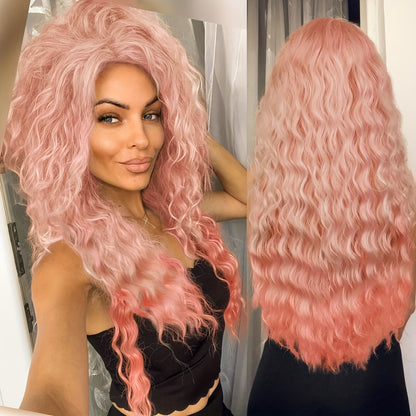 Crown & Glory Wigs   UFINE Elegant Water Wave Wigs for Women - High-Temperature Fiber, Rose Net Cap, 150% Density, Versatile Synthetic Hairpiece for Daily Wear, Halloween, Cosplay - 28-inch Long Curly Middle Part Wig