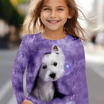 Girl clothing   Cute Pet Dog Print Fashion Long Sleeve T-Shirt