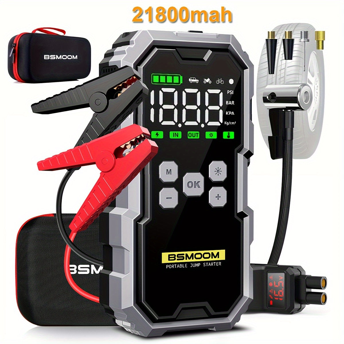 Car   7000A Car Jump Starter With Air Compressor Battery Booster,   12V Car Jump Starter Power Bank With LED Flashlight, Large Screen Smart Cable With Voltage Display, With Storage Box.