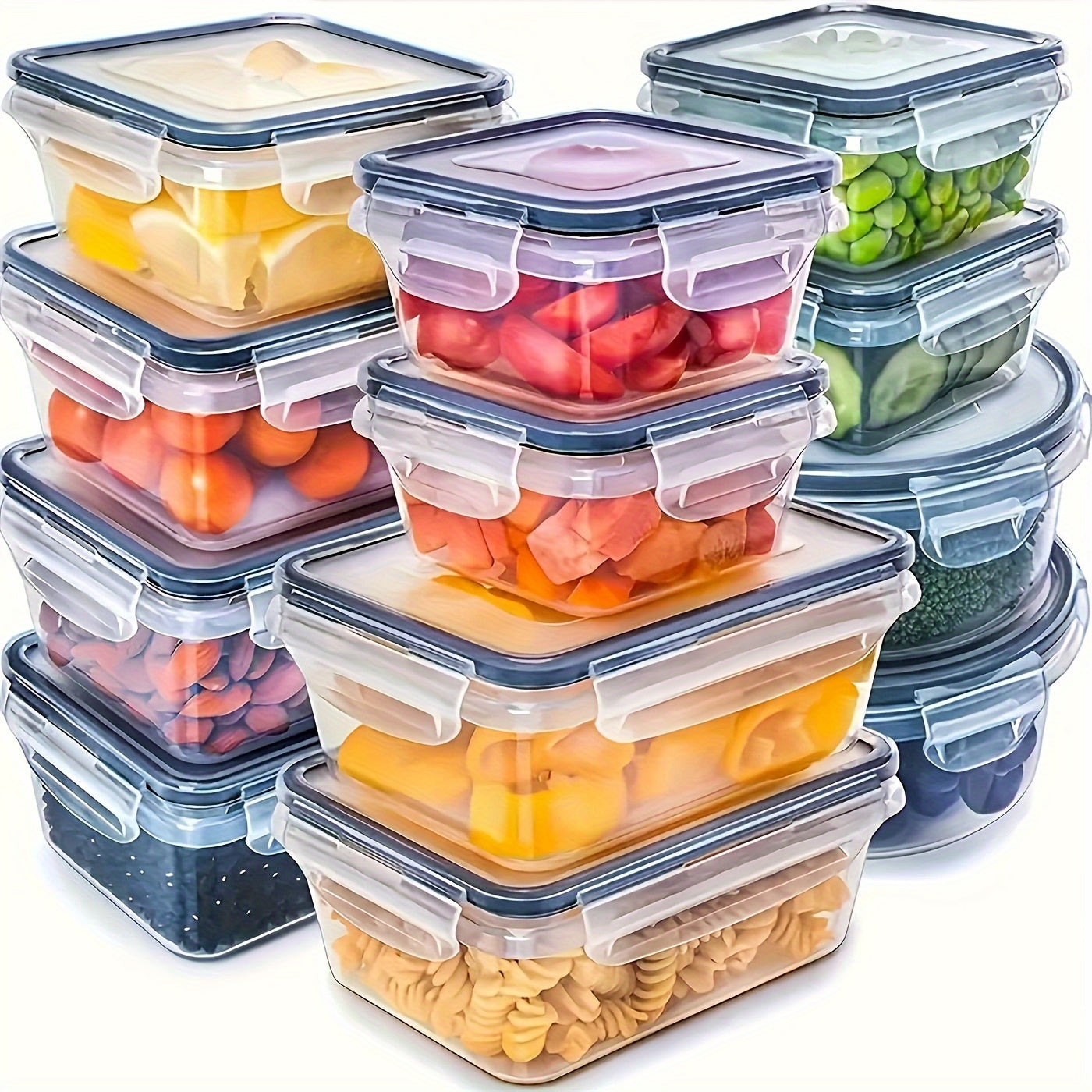 Kitchen  12 Pcs BPA Free Food Storage Containers Set Airtight Leak Proof Plastic Tubs With Lids Meal Prep Dishwasher Microwave Freezer Safe Pantry Kitchen Cabinet Organization