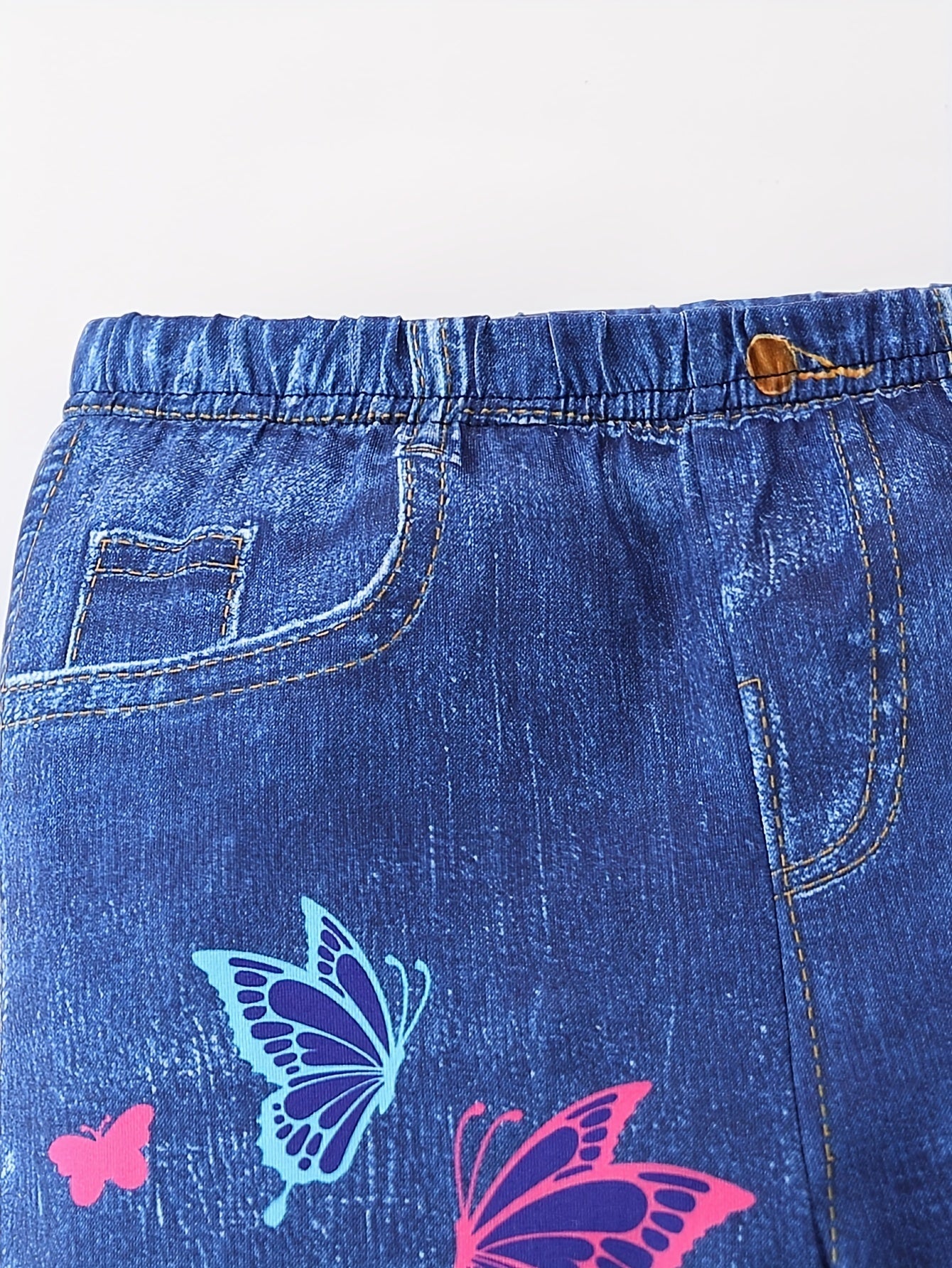 Girl clothing  2pcs, Imitation Denim Butterfly Pattern Pants