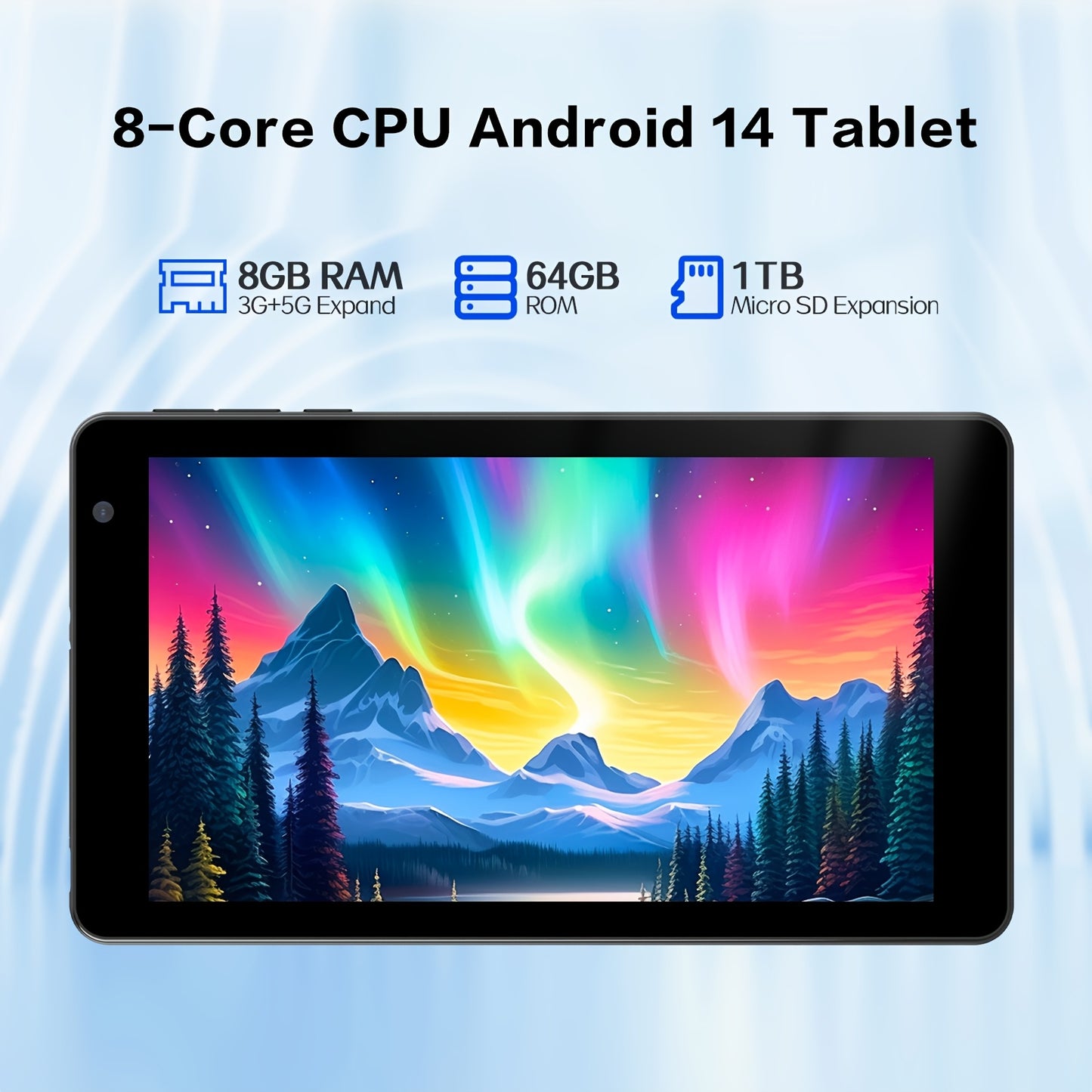 Mobile 7-inch Tablet, Latest Android 14 Tablet, Eight Core Processor, 1TB Expandable Memory, 2MP+8MP Dual Cameras, 5GWifi6, Built-in Case