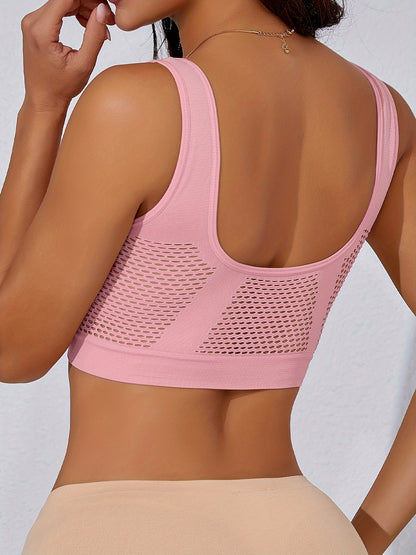 Woman clothing  4pcs Breathable High-Support Women's Sports Bras - No-Wire Design with Hollow-Out Detail for Running & Yoga