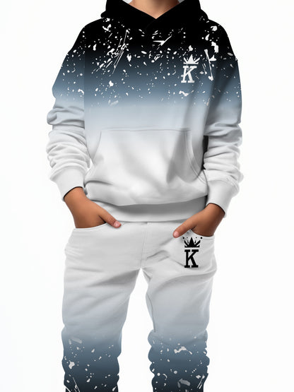 Boy  clothing  Novelty Printed Long Sleeve Hoodie Boys Casual Pocket Pants set