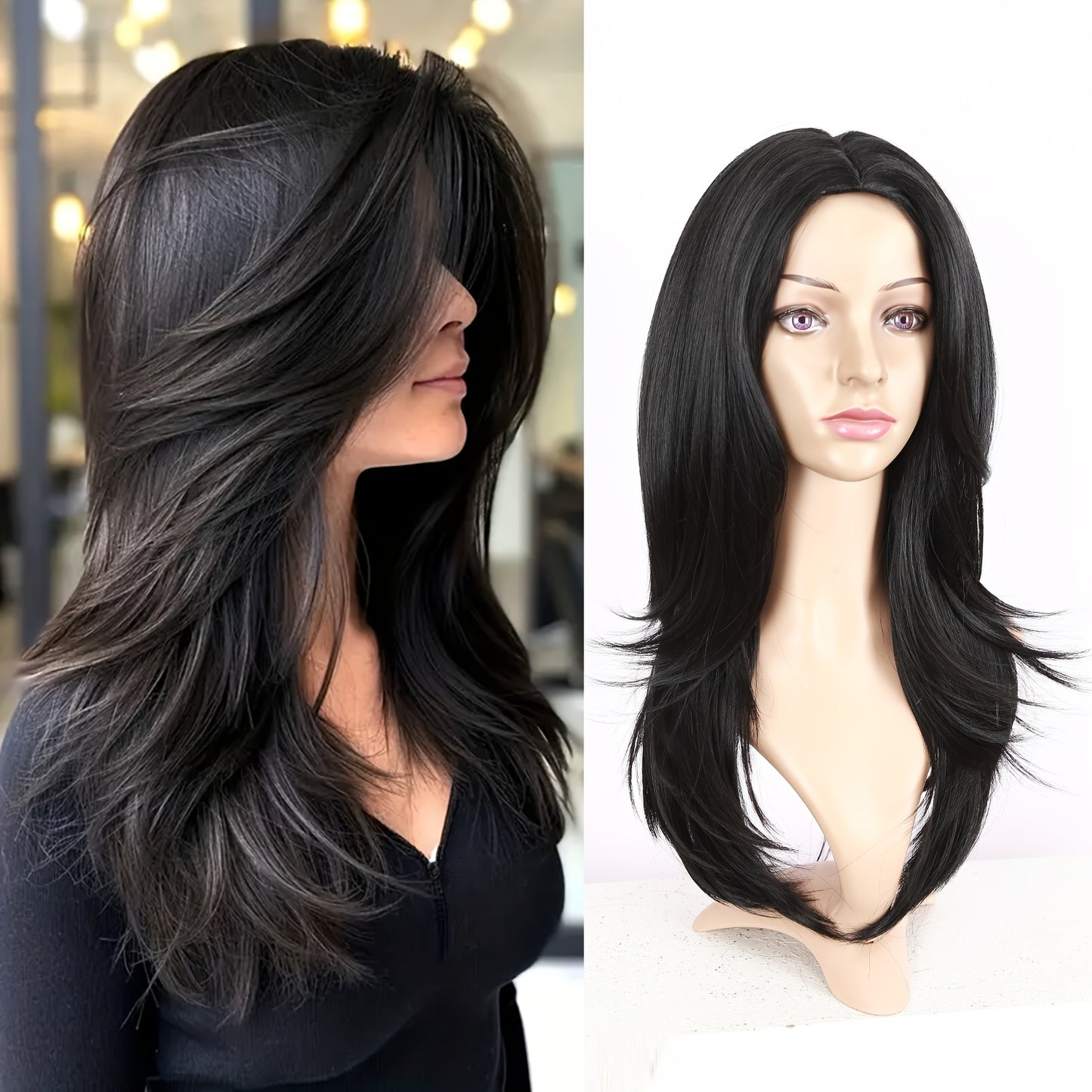 Classic Straight Synthetic Wig – Heat-Resistant 150% Density, Rose Net Cap (Basics Collection)/Crown & Glory Wigs