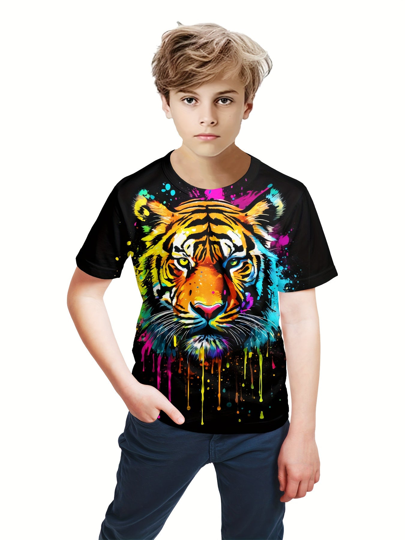 Boy  clothing  Cool Tiger Graffiti 3D Print Casual Tee