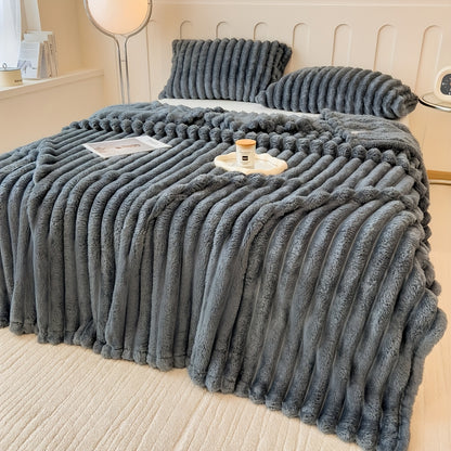 Bedroom  [Thick Cosy Ultra-Soft Throw Blanket] Ultra-Soft Striped Throw Blanket - Thick, Warm & Versatile for Bed, Sofa, and Pet Use - Cozy All-Season Comfort, for Winter