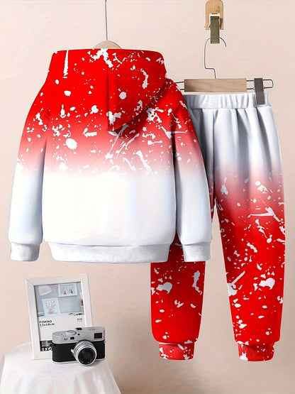 Boy  clothing   2pcs Set, Casual Crown Letter Printed Hoodie and Pants Outfit