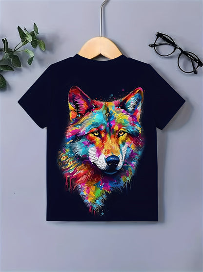 Boy clothing  Animal Boy Colorful Wolf T-shirt Short Sleeve