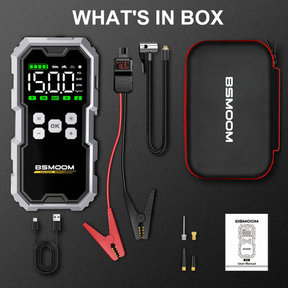 Car   7000A Car Jump Starter With Air Compressor Battery Booster,   12V Car Jump Starter Power Bank With LED Flashlight, Large Screen Smart Cable With Voltage Display, With Storage Box.