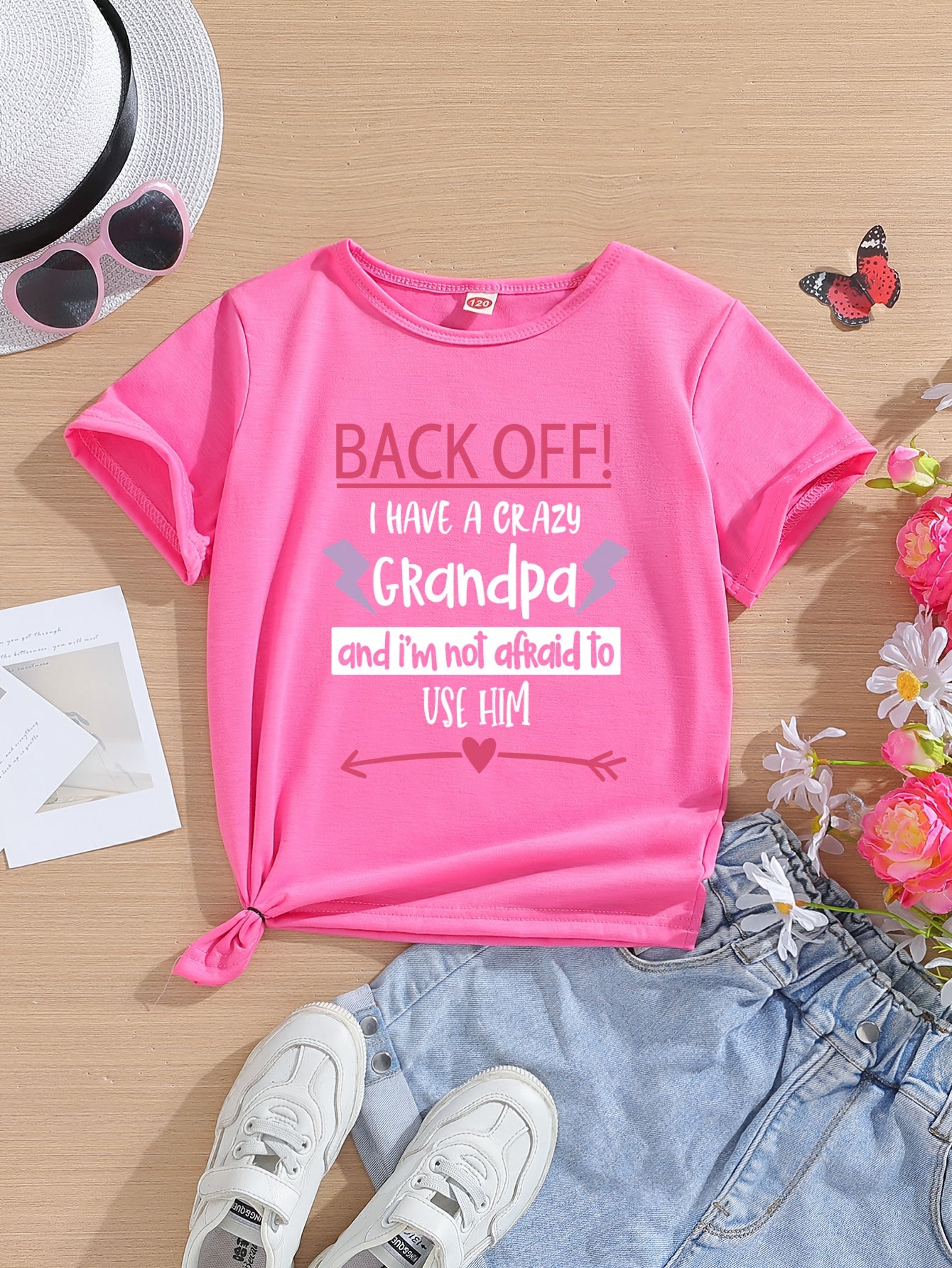 Girl clothing Casual Outings Playful Pink Girls' Slogan T-Shirt