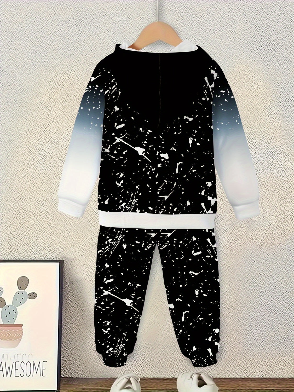 Boy  clothing  Novelty Printed Long Sleeve Hoodie Boys Casual Pocket Pants set