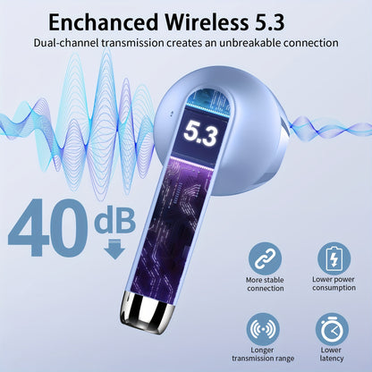 MobileJ55 Wireless Earphones 5.3 Earphones, Clear Sound, 40H Playback Time Digital Display Touch Control, Wireless Earphones With Built-in Microphone,