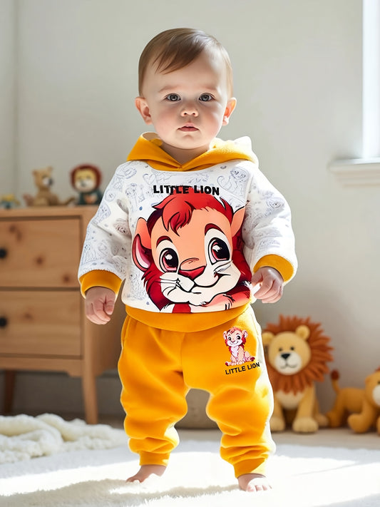 Boy clothing   Lion Print Hoodie & Pants Set for Boys