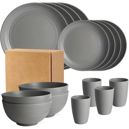 Kitchen   4/16/32pcs, Dinnerware Set, Matte Black Plastic Kitchen Dining Set, Includes 8 Dinner Plates, 8 Dessert Plates, 8 Bowls, 8 Cups Reusable, BPA-Free, For Home And Restaurant Use