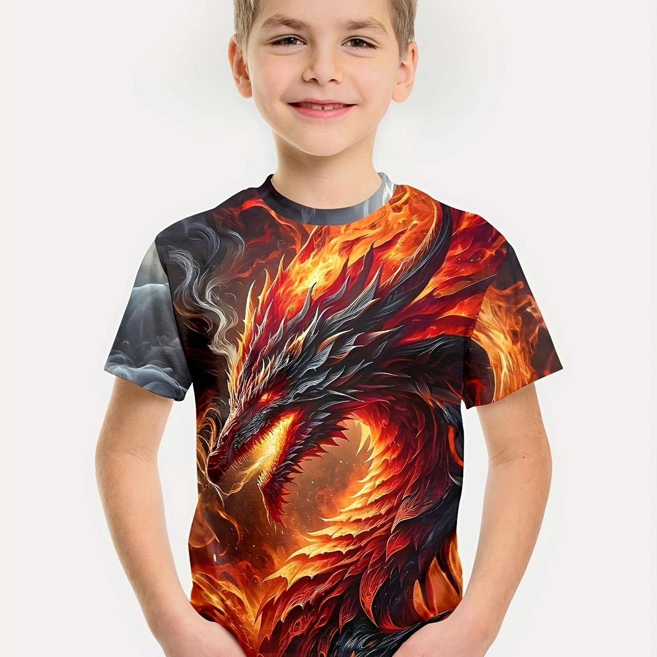 Boy clothing  Boys' 3D Printed Fire Dragon Graphic Tee