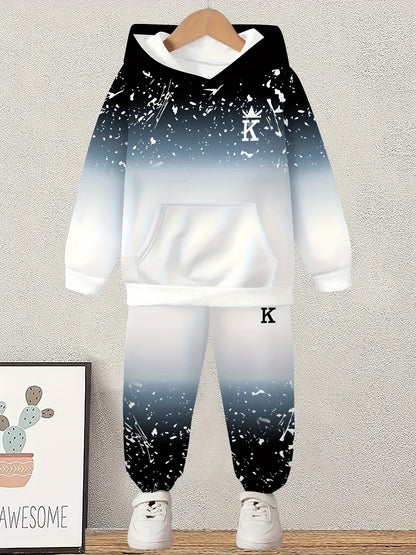 Boy  clothing  Novelty Printed Long Sleeve Hoodie Boys Casual Pocket Pants set