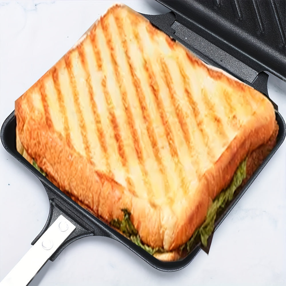 Kitchen  1pc Deluxe Stovetop Sandwich Maker - Non- Stick Grilled Panini Press with Dismountable Flip Pan for Gas and Induction Stoves - Easy Cleaning, Space- Saving Design for Home Kitchen, Perfect for Breakfast, Lunch, and Snack