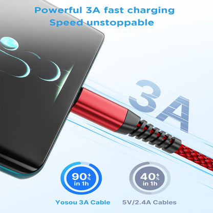 Mobile  3pcs Of Type-C Charging Cables, 6ft/1.8m Fast Charging 3A Fast Charging Cable, Nylon Braided C-type Charging Cable