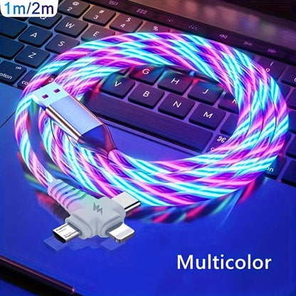 Mobile  OLISHEN 3-in-1 Flowing Glow Cable - Fast 12W Charger with USB Type-C & Micro USB