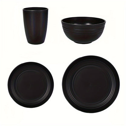 Kitchen   4/16/32pcs, Dinnerware Set, Matte Black Plastic Kitchen Dining Set, Includes 8 Dinner Plates, 8 Dessert Plates, 8 Bowls, 8 Cups Reusable, BPA-Free, For Home And Restaurant Use