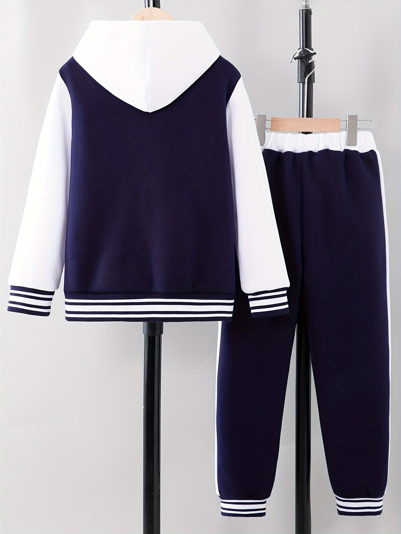 Girl clothing  'NY' Letter Print  Block Hooded Varsity Jacket + Sweatpants Set