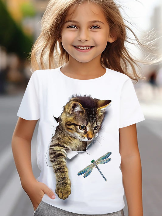 Girl clothing  Cat & Dragonfly Graphic Short Sleeve T-shirt