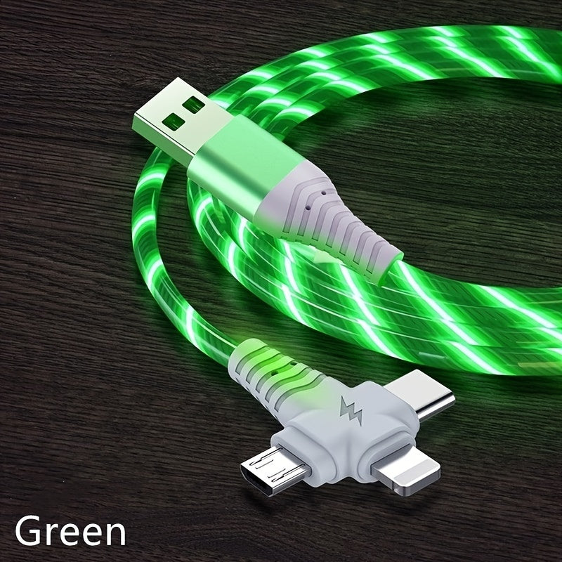 Mobile  OLISHEN 3-in-1 Flowing Glow Cable - Fast 12W Charger with USB Type-C & Micro USB