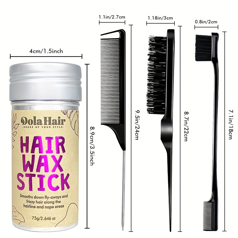 Style & Shine Hair  4Pcs Non-Greasy Hair Wax Stick Slick Back Hair Brush, Teasing Brush, Rat Tail Combs, Edge Brush For Flyaways, Wigs, Loose Hair Styling