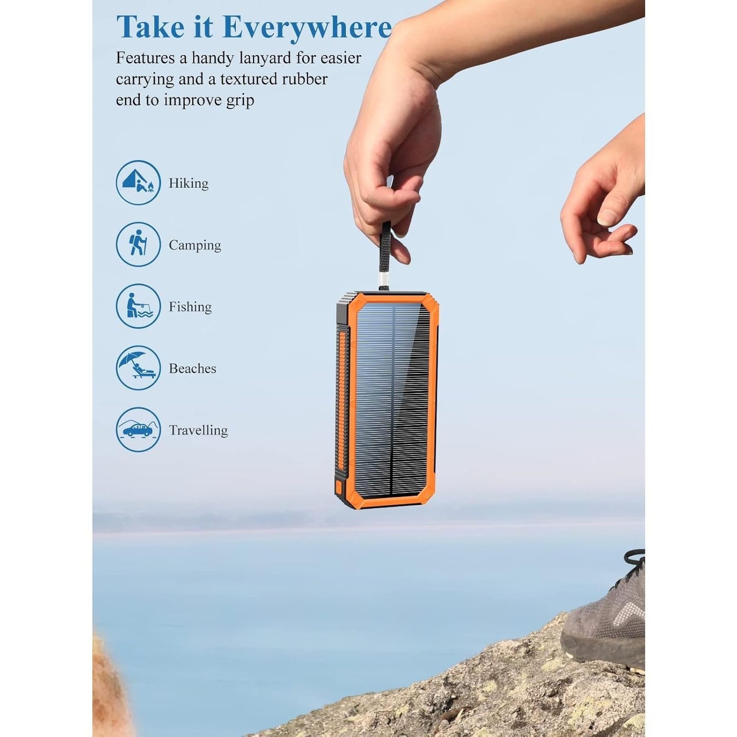 Mobile  Solar Power Bank 20000 mAh, PD20W Solar portable Charger with Output USB  Smartphones, Tablets and more.