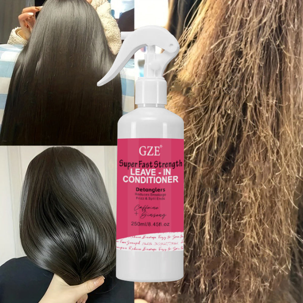 Style & Shine Hair  [Detangling Moisturizing Spray] GZE Super Fast Strength Leave-In Conditioner, 250ml/8.45oz, Caffeine Ginseng, Detangler, Reduces Breakage & Frizz, Heat Resistant, Moisturizing Hydrating Spray for Damaged Curly Hair & Syntheti