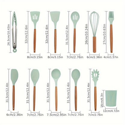 Kitchen   Heat Resistant Silicone Spatula Set, 12-Piece Set, Nonstick Rubber Spatula Kitchen Utensils With Stainless Steel Core For Cooking, Baking, And Mixing, Dishwasher Safe Bakeware, Green