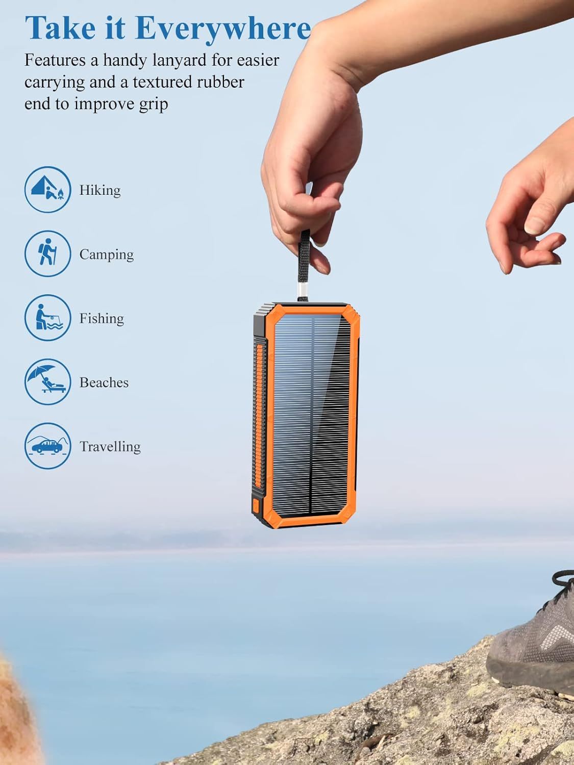 Mobile  Solar Power Bank 20000 mAh, PD20W Solar portable Charger with Output USB  Smartphones, Tablets and more.