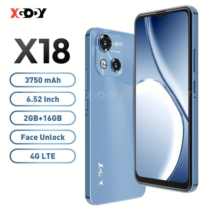 Mobile  XGODY New Unlocked Phone X18 4G 16.56cm Smartphone, Android 10 2*SIM Cheap Unlocked Phone, 2GB+16GB+64GB TF, 5MP+13MP Dual Camera