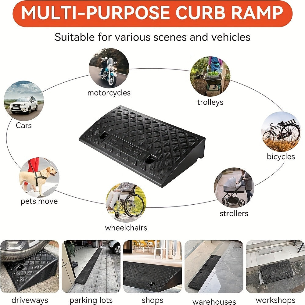 Car   2pcs Vehicle Ramp Threshold - Portable Black Rubber Curb for Cars & Wheelchairs, Ideal for Garage Entrances